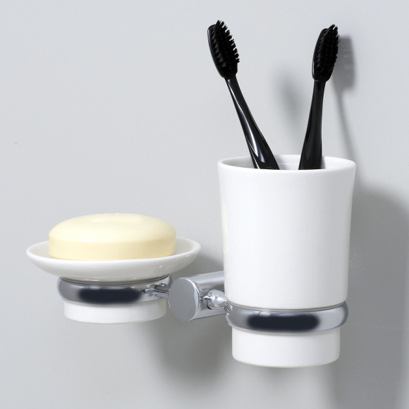 Стакан для зубных щеток с мыльницей WasserKRAFT K-28226 Хром Стакан для зубных щеток с мыльницей WasserKRAFT K-28226 Хром