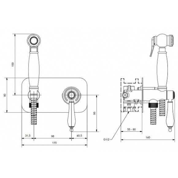 Гигиенический душ со смесителем Cezares Aphrodite APHRODITE-DIF-02-Bi Бронза