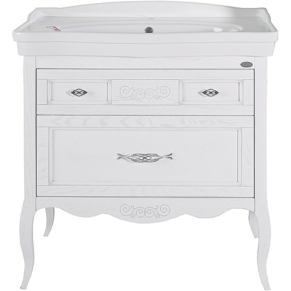 Комплект мебели для ванной ASB-Woodline Модерн 85 Белый с патиной Серебро Комплект мебели для ванной ASB-Woodline Модерн 85 Белый с патиной Серебро