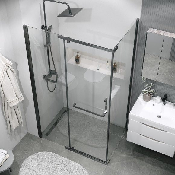 Душевая стенка Grossman Pragma 90 200.K33.03.90.42.00 профиль Графит сатин стекло прозрачное