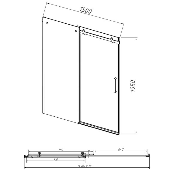 Душевая дверь Vincea Como-N 150 VDS-4CN150CL профиль Хром стекло прозрачное