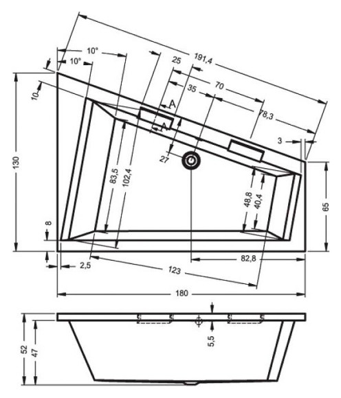 Акриловая ванна Riho Doppio 180x130 B034001005 (BA9100500000000) L без гидромассажа