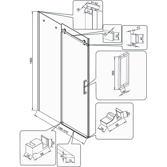 Душевая дверь Veconi Vianno VN-74В 140 VN74B-140-01-C4 профиль Черный матовый стекло прозрачное