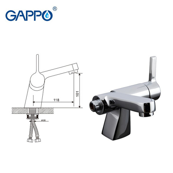 Смеситель на борт ванны Gappo G1204 Хром