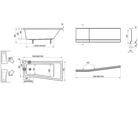 Акриловая ванна Ravak Be Happy II 170x75 L C941000000 без гидромассажа Акриловая ванна Ravak Be Happy II 170x75 L C941000000 без гидромассажа