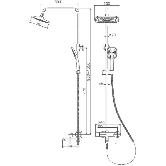 Душевая система Haiba HB24805-7 Черный Хром Душевая система Haiba HB24805-7 Черный Хром