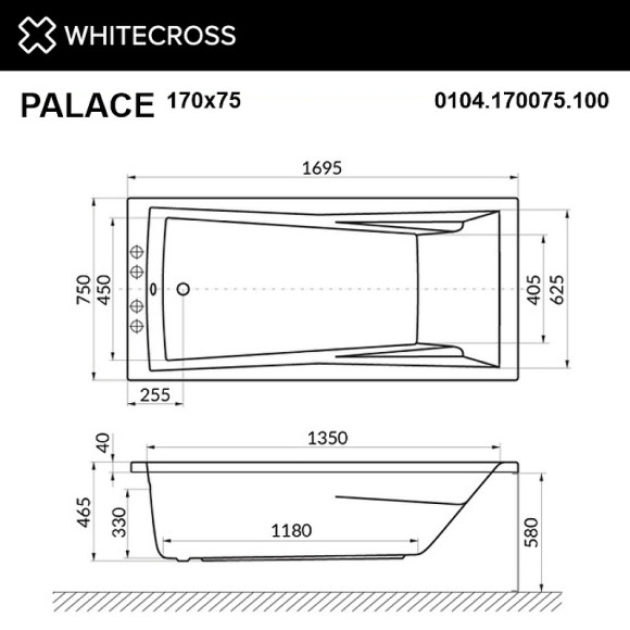 Акриловая ванна Whitecross Palace 170x75 0104.170075.100.NANO.CR с гидромассажем Акриловая ванна Whitecross Palace 170x75 0104.170075.100.NANO.CR с гидромассажем