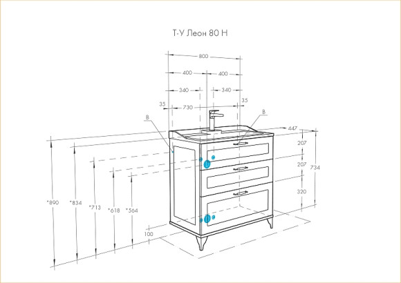 Тумба под раковину Aquaton Леон 80 Н 1A187801LBPS0 Дуб белый