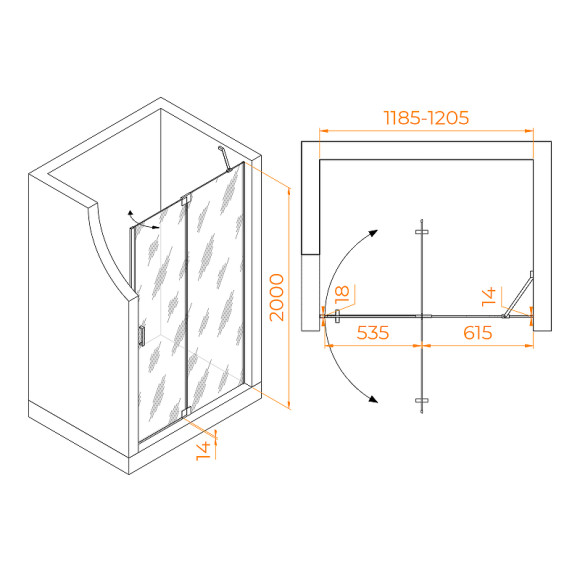 Душевая дверь RGW Hotel HO-014 120 350601412-21 профиль Хром стекло матовое