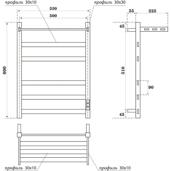 Электрический полотенцесушитель Point Меркурий PN83856PW П5 500x600 с полкой, диммер справа Белый Электрический полотенцесушитель Point Меркурий PN83856PW П5 500x600 с полкой, диммер справа Белый