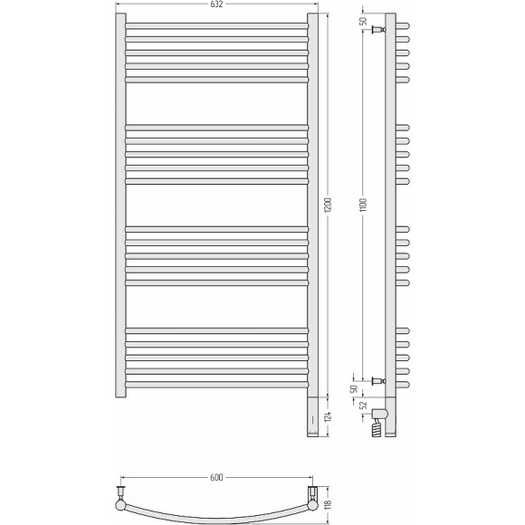 Электрический полотенцесушитель Сунержа Богема 3.0 выгнутая 1200x600 R 30-5803-1260 Белый матовый