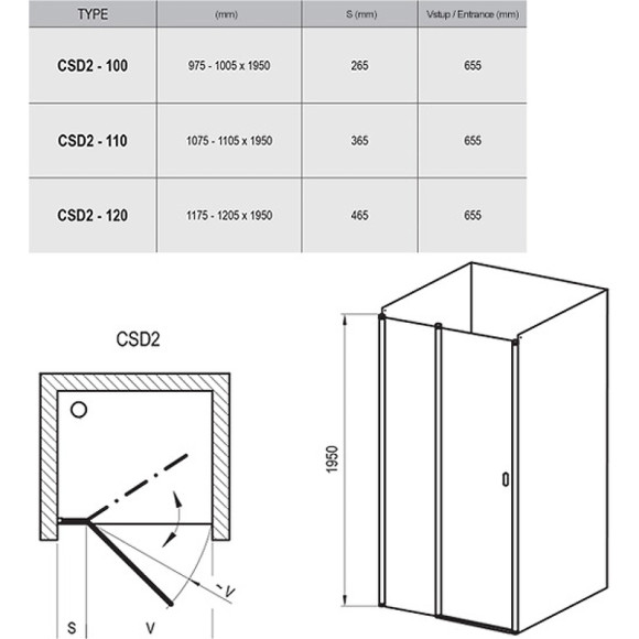 Душевая дверь Ravak Chrome CSD2-110 0QVDCC00Z1 профиль Хром стекло Transparent Душевая дверь Ravak Chrome CSD2-110 0QVDCC00Z1 профиль Хром стекло Transparent