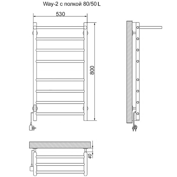 Электрический полотенцесушитель Ника Way-2 80/50 с полкой Хром Электрический полотенцесушитель Ника Way-2 80/50 с полкой Хром