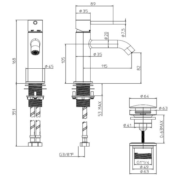 Смеситель для раковины Bossini Teo Z00701.073 Черный матовый Смеситель для раковины Bossini Teo Z00701.073 Черный матовый