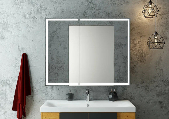 Зеркальный шкаф Континент Mirror Box black Led 100 МВК051 с подсветкой Черный