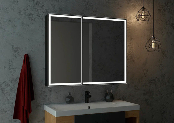 Зеркальный шкаф Континент Mirror Box black Led 100 МВК051 с подсветкой Черный