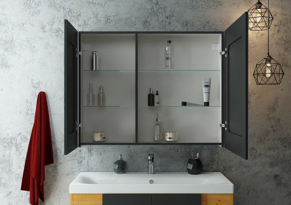 Зеркальный шкаф Континент Mirror Box black Led 100 МВК051 с подсветкой Черный