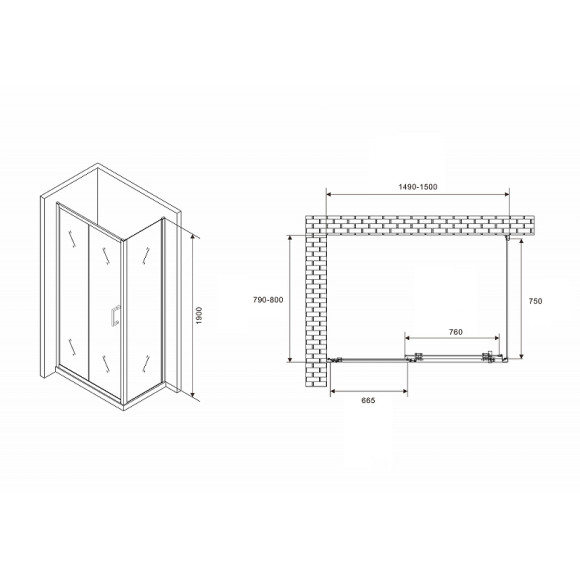 Душевой уголок Abber Schwarzer Diamant 150x80 AG30150B5-S80B5 профиль Черный стекло прозрачное Душевой уголок Abber Schwarzer Diamant 150x80 AG30150B5-S80B5 профиль Черный стекло прозрачное