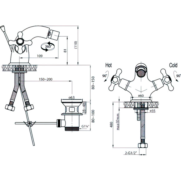 Смеситель для биде Cezares Retro-C-BS1-01 Хром Смеситель для биде Cezares Retro-C-BS1-01 Хром
