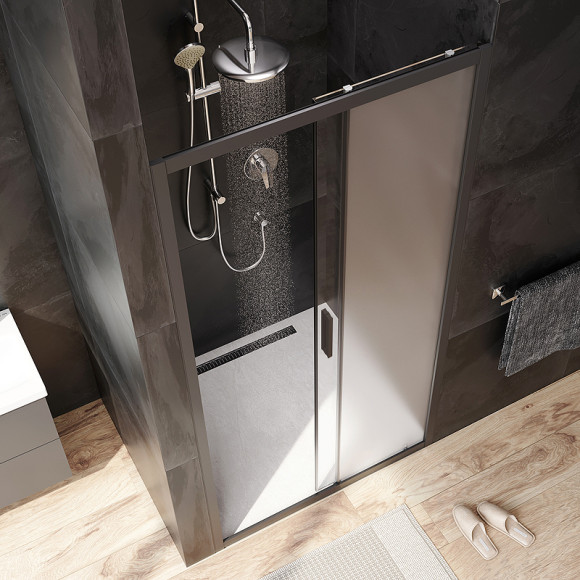 Душевая дверь AM.PM Gem Solo 100 W90G-100-1-195BM профиль Черный матовый стекло матовое-прозрачное Душевая дверь AM.PM Gem Solo 100 W90G-100-1-195BM профиль Черный матовый стекло матовое-прозрачное