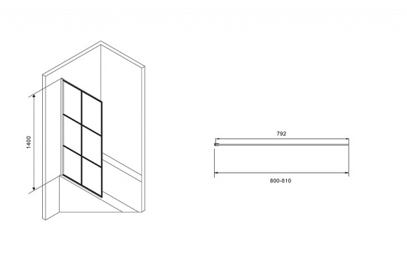 Шторка на ванну Abber Immer Offen 80x140 AG72080B профиль Черный стекло прозрачное