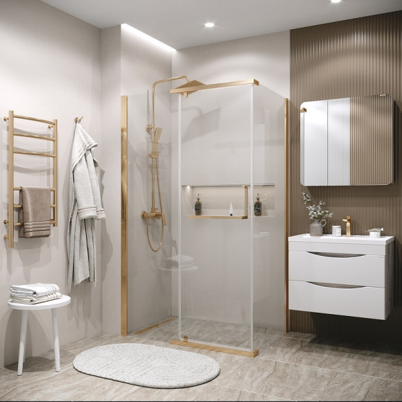 Душевая стенка Grossman Pragma 80 200.K33.03.80.32.00 профиль Золото сатин стекло прозрачное