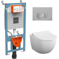 Комплект унитаза с инсталляцией Vitra Sento Rim-Ex 9830B003-7207 с сиденьем Микролифт и клавишей смыва Хром матовый Комплект унитаза с инсталляцией Vitra Sento Rim-Ex 9830B003-7207 с сиденьем Микролифт и клавишей смыва Хром матовый