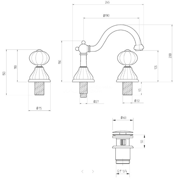 Смеситель для раковины Migliore Olivia 19015 Хром Белый с декором Платина Смеситель для раковины Migliore Olivia 19015 Хром Белый с декором Платина