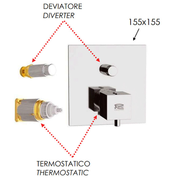 Смеситель для душа Remer Qubica Thermo QT09KBDO с термостатом Золото Смеситель для душа Remer Qubica Thermo QT09KBDO с термостатом Золото