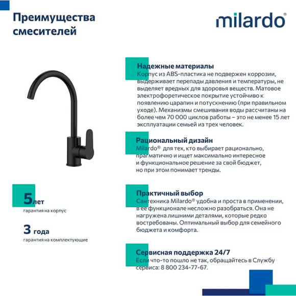 Смеситель для кухни Milardo Poli POLBLJ0M05 Черный матовый