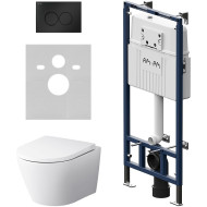 Комплект унитаза с инсталляцией AM.PM Sense FlashClean IS100138.741701 с сиденьем Микролифт и Черной матовой клавишей смыва