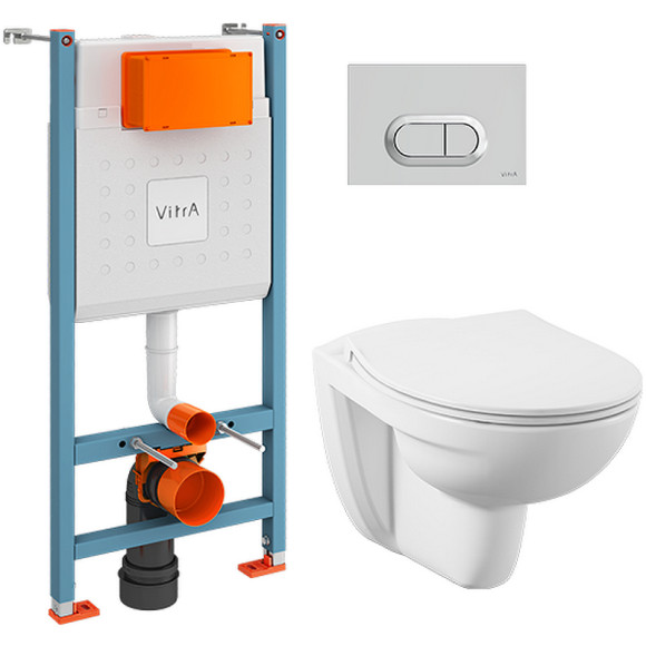 Комплект унитаза с инсталляцией Vitra S10 SpinFlush 9842B003-7206 с сиденьем Микролифт и клавишей смыва Хром глянцевый