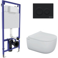 Комплект унитаза с инсталляцией Berges Novum O5 043311 с сиденьем Микролифт и Черной Soft Touch клавишей смыва