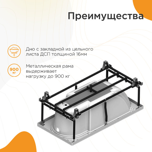 Акриловая ванна Radomir Fra Grande Анабель 170x85 4-01-3-0-1-417 Золото без гидромассажа