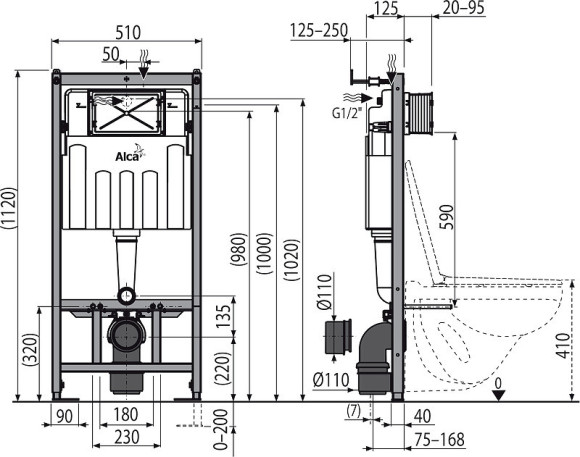 Инсталляция Alcaplast Sadromodul AM101/1120-3:1 RU M71-0001 для унитаза с клавишей смыва Хром глянец