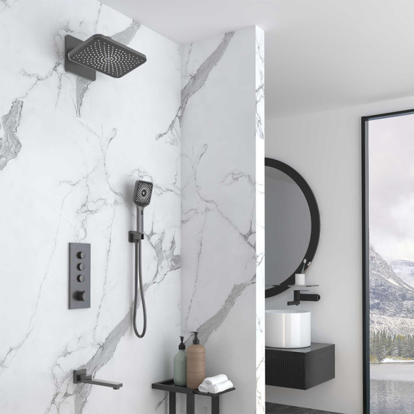 Душевая система Vincea VSFW-433TI4GM с термостатом Вороненая сталь