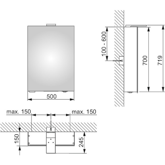 Зеркальный шкаф Keuco Royal 15 50 L 14401171201 с подсветкой Алюминий