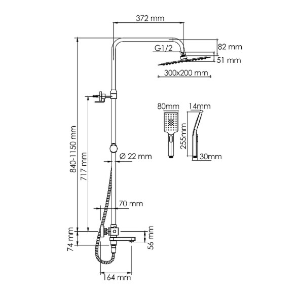 Душевая система WasserKRAFT A199.069.126.010.CH Thermo с термостатом Хром