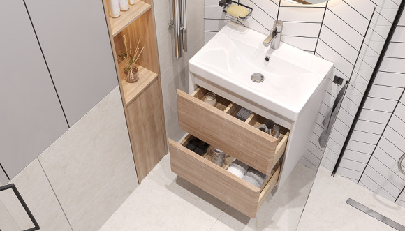 Тумба под раковину Velvex Gesso 60 tp.GES.9696.60.2Y подвесная Белая матовая Дуб сонома