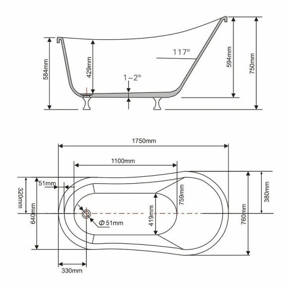 Акриловая ванна Swedbe Vita 175х76 8819CH без гидромассажа Акриловая ванна Swedbe Vita 175х76 8819CH без гидромассажа