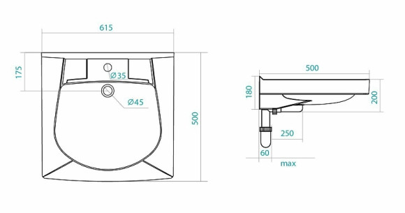 Раковина Santek Пилот 50 на стиральную машину Подвесная