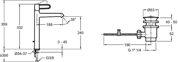 Смеситель для раковины Jacob Delafon Odeon Rive Gauche E21030-BL-00 Белый матовый Черный