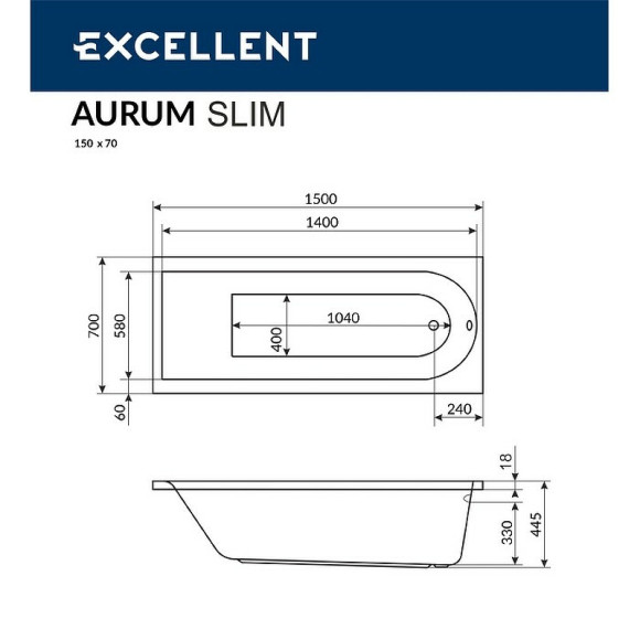 Акриловая ванна Excellent Aurum Slim 150x70 WAEX.AUR15S.AERO.CR с аэромассажем Акриловая ванна Excellent Aurum Slim 150x70 WAEX.AUR15S.AERO.CR с аэромассажем