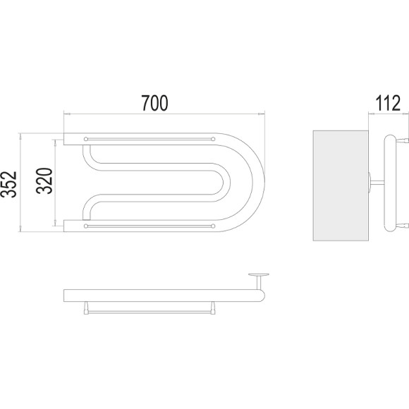 Водяной полотенцесушитель Terminus Фокстрот (1) 320x700 4620768881251 с полкой Хром, боковое подключение, G 1" НР