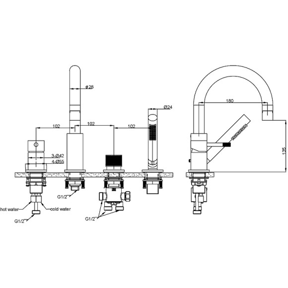 Смеситель на борт ванны Boheme Uno 460-CR Хром