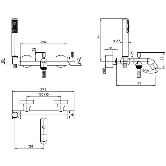 Смеситель для ванны Bossini Teo Z00723.030 Хром Смеситель для ванны Bossini Teo Z00723.030 Хром