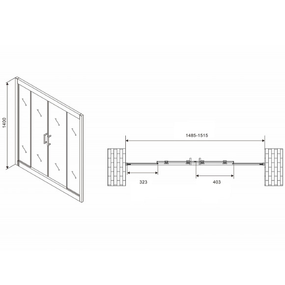 Шторка на ванну Abber Schwarzer Diamant 150х140 AG57150 профиль Хром стекло прозрачное