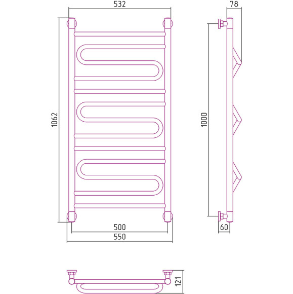 Водяной полотенцесушитель Сунержа Элегия+ 1000х500 00-0205-1050 Хром