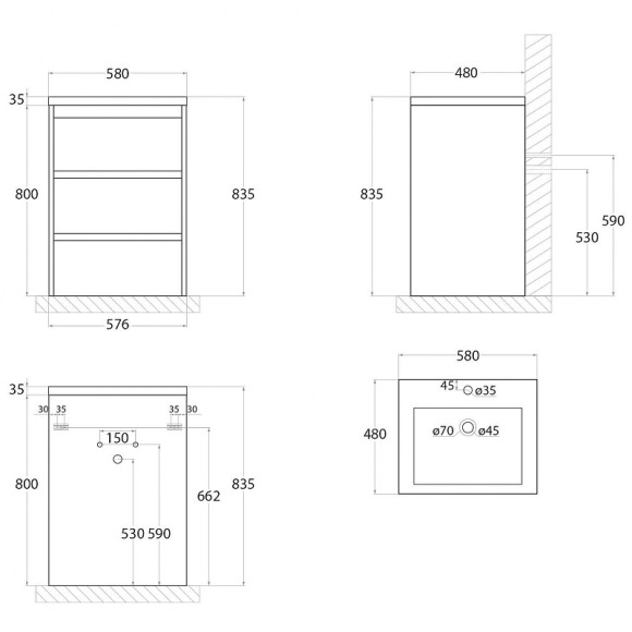 Тумба под раковину Art&Max FAMILY-580-3C-PIA-BL Белый глянец Тумба под раковину Art&Max FAMILY-580-3C-PIA-BL Белый глянец