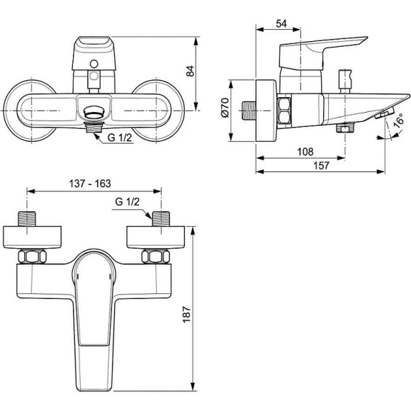 Смеситель для ванны Ideal Standard Tesi A6583AA Хром Смеситель для ванны Ideal Standard Tesi A6583AA Хром